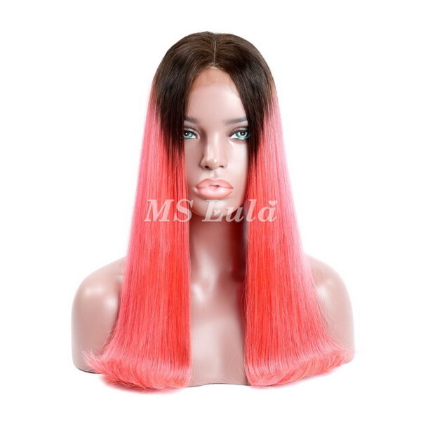 Black Root 1b/Pink Ombre Color Straight BOB Lace Closure Wig - Image 2